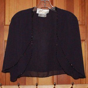 Caviar Sheer Layered Beaded Trim Open Front Blouse